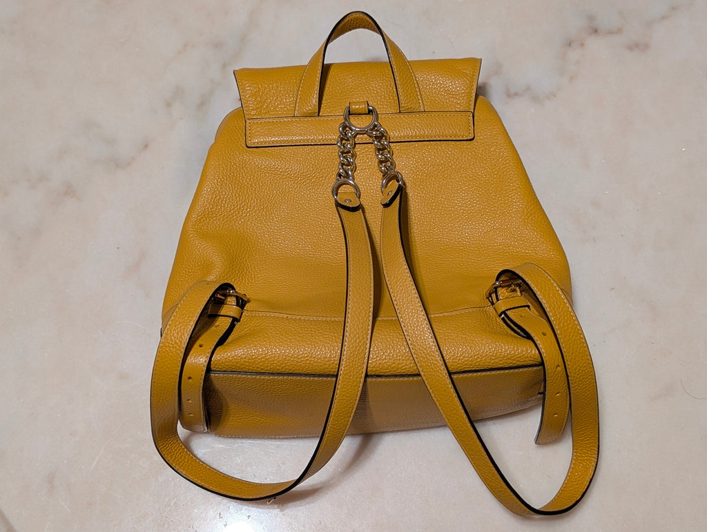 Coach F72645 Mustard Yellow Pebbled Leather Backpack Drawstring Flap Bag
