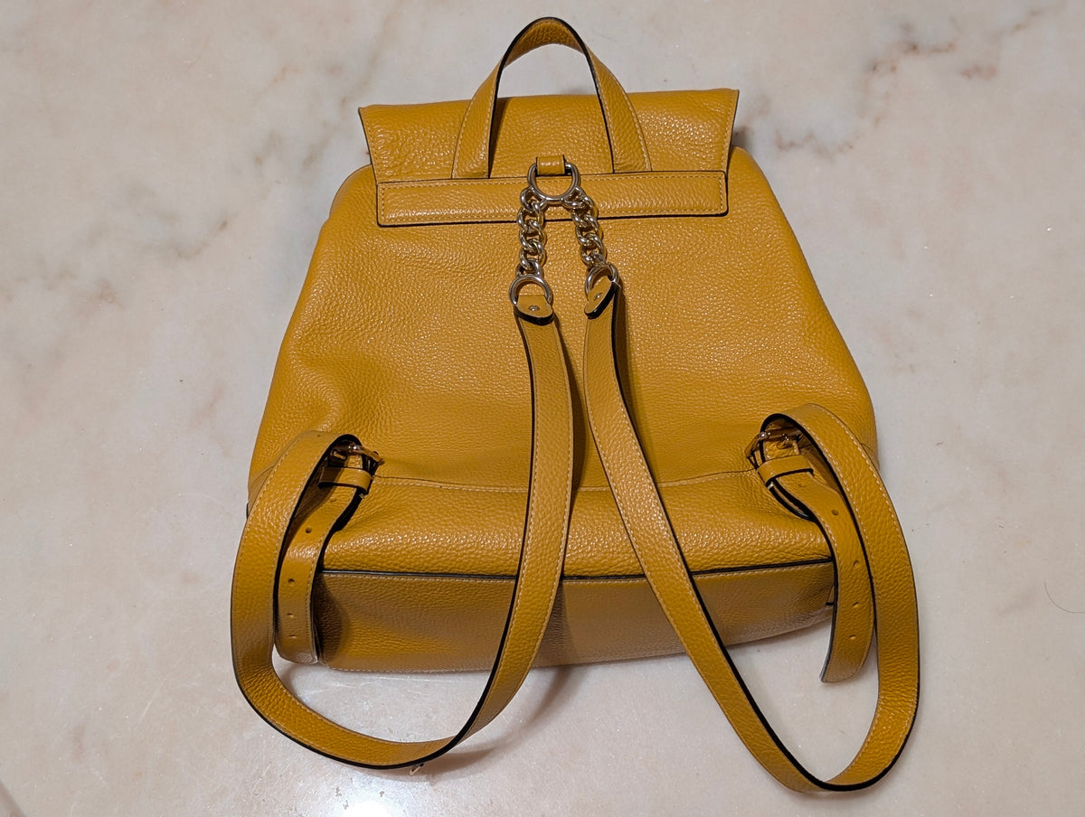 Coach F72645 Mustard Yellow Pebbled Leather Backpack Drawstring Flap Bag