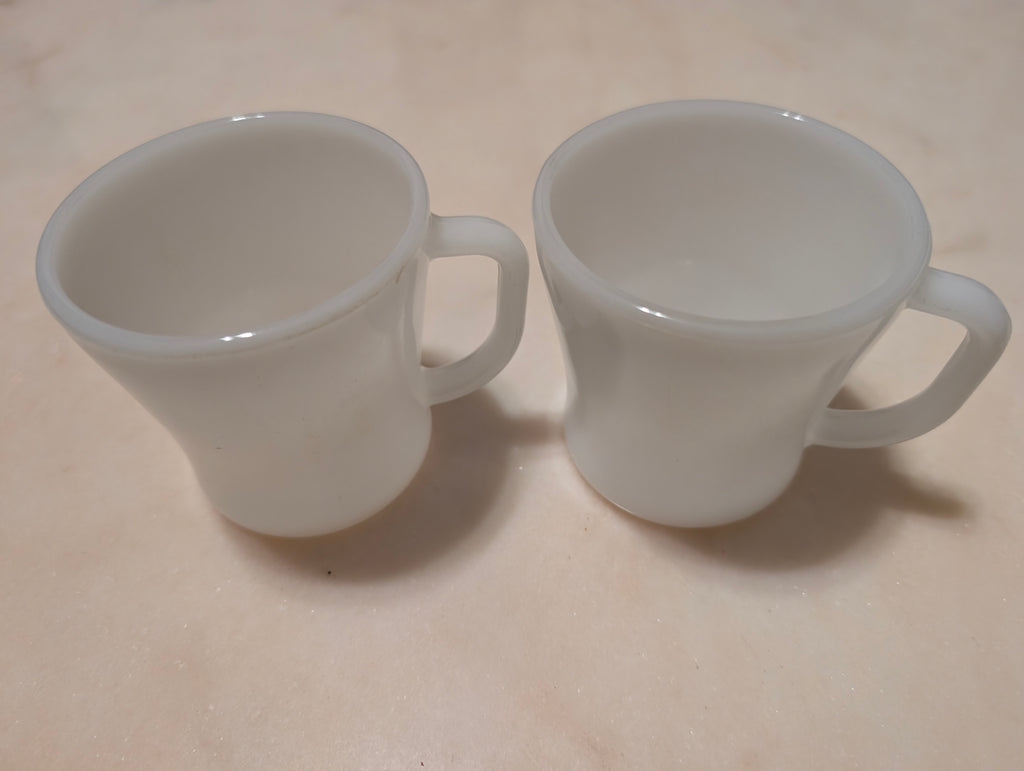 Vintage Federal Glass White Milk Glass Coffee Mugs D-Handle Set of 2 USA