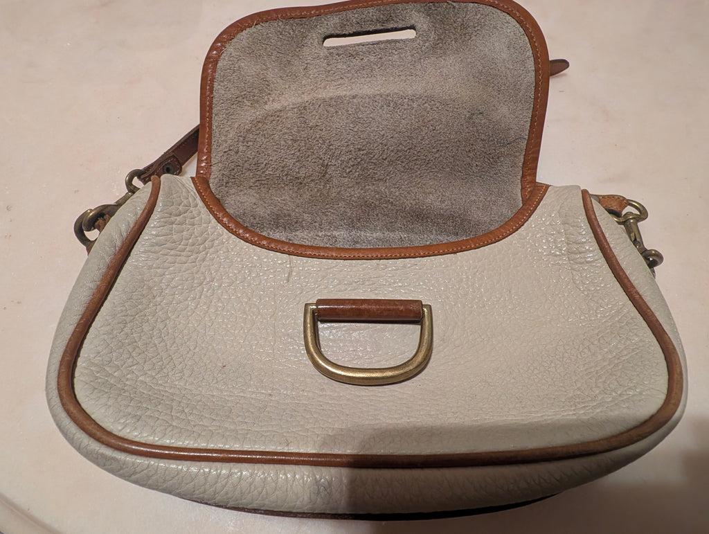 Vintage Dooney & Bourke AWL Ivory Tan Leather Crossbody Bag USA Pebble Grain