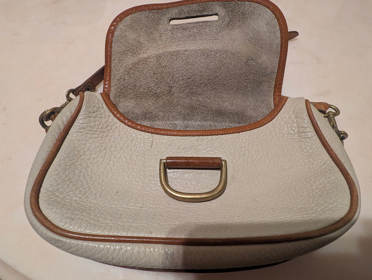 Vintage Dooney & Bourke AWL Ivory Tan Leather Crossbody Bag USA Pebble Grain