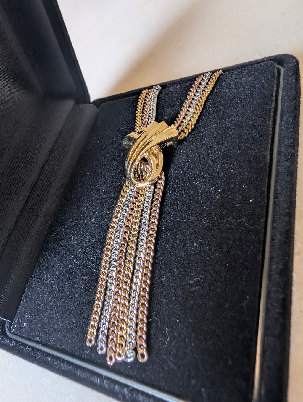 Vintage Designer Tri-Tone Tassel Necklace: Avon
