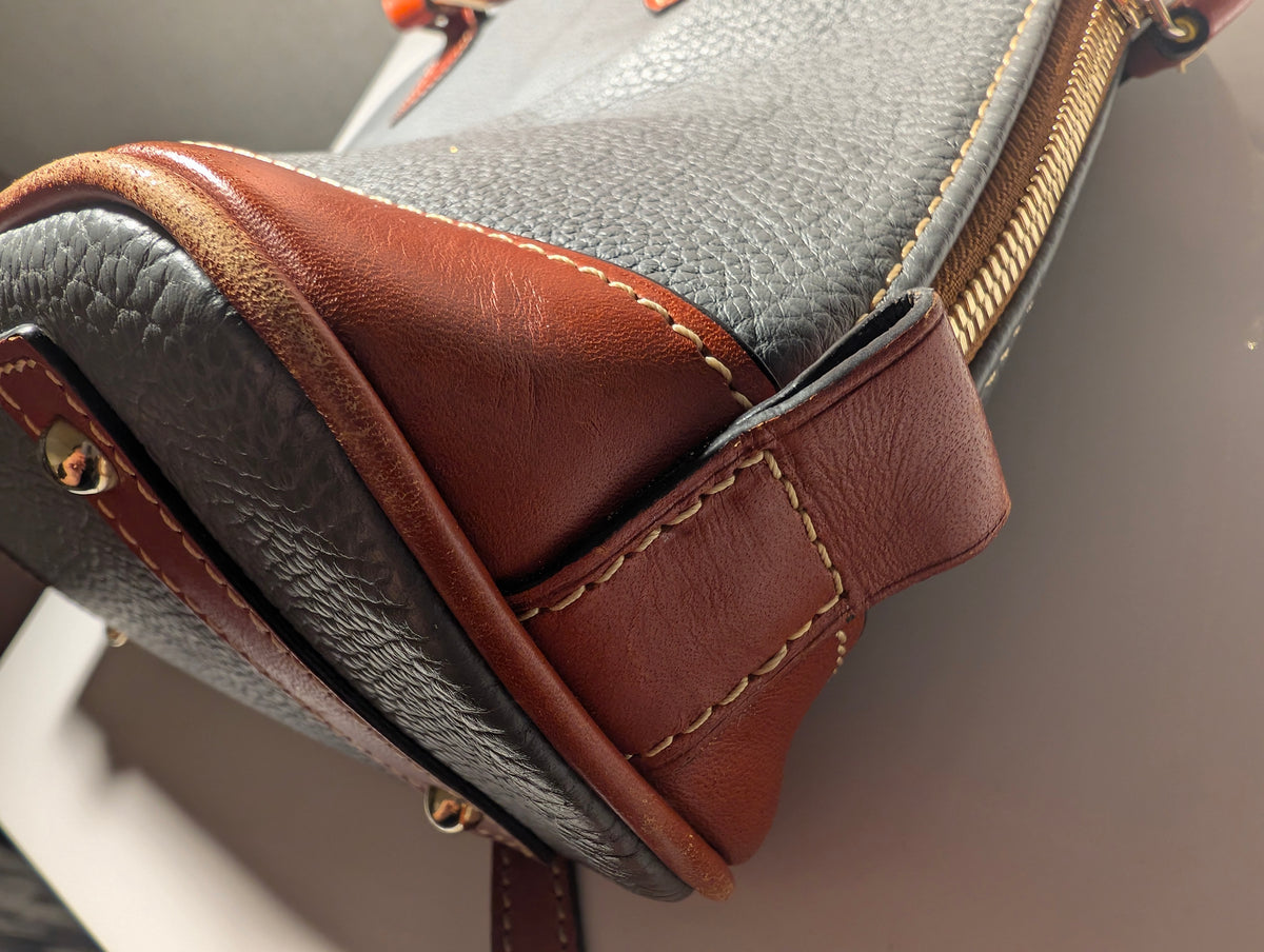 Dooney & Bourke Pebble Grain Dome Satchel Gray Brown Leather Crossbody Bag