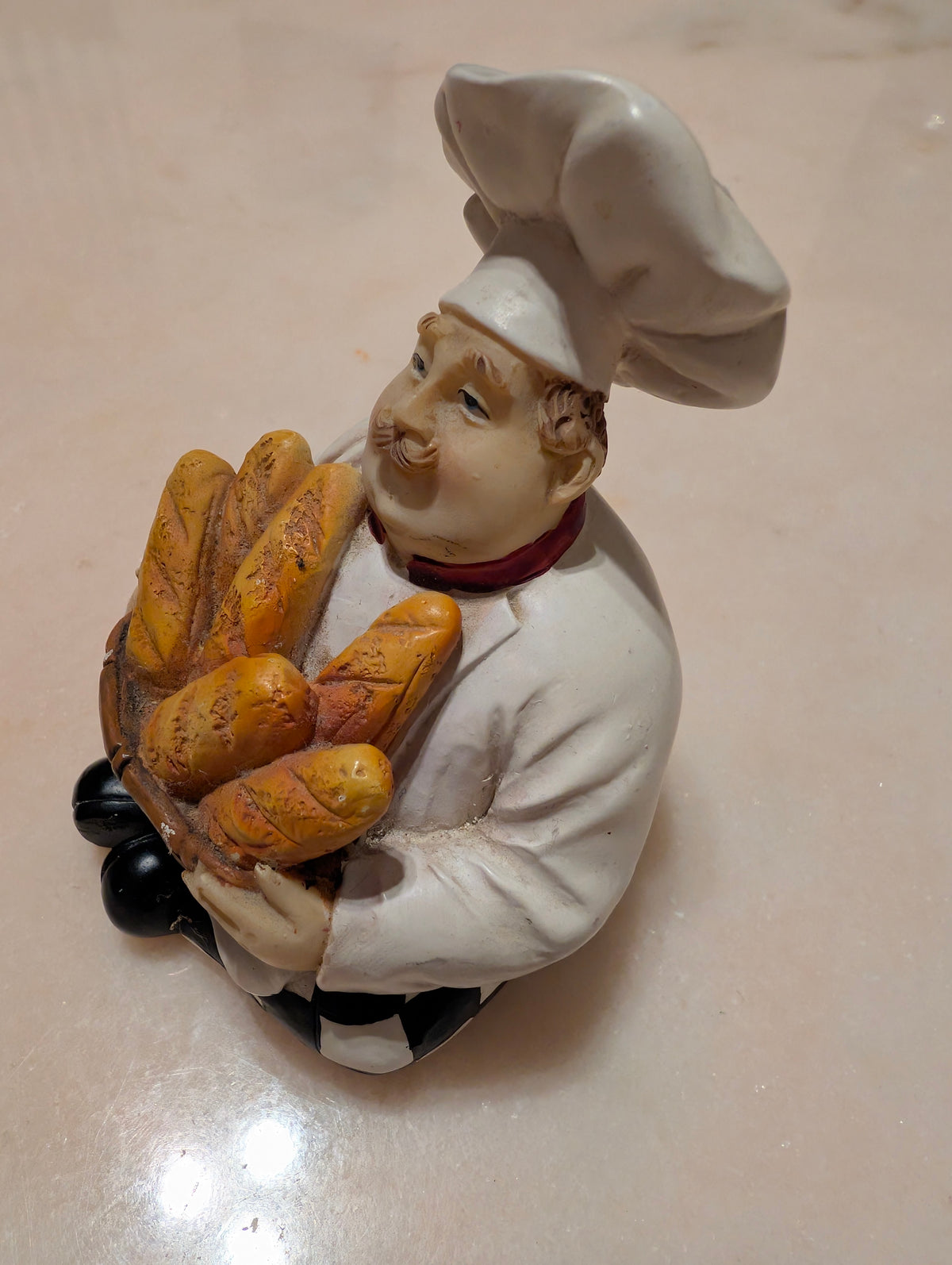 Vintage Chef Figurine Holding Bread Basket Resin Kitchen Decor French Baker