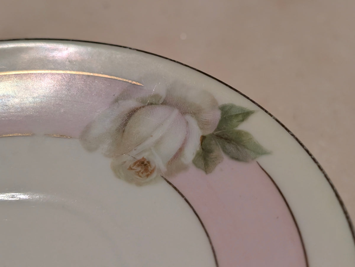 Antique Royal Rudolstadt Prussia Hand Painted Floral Saucers Set of 3 Pink Rose Gold Trim