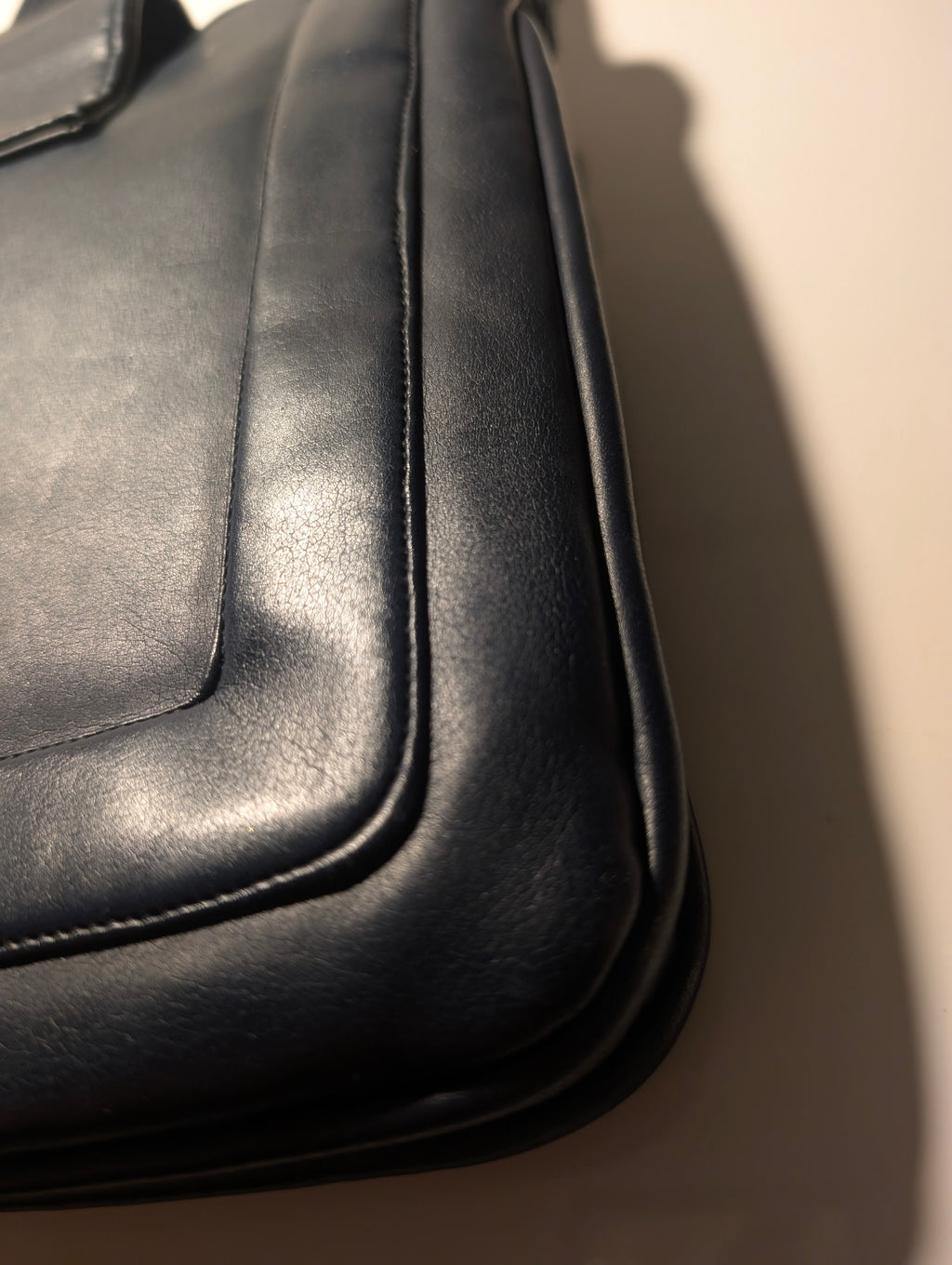 Lou Taylor Leather Navy Blue Shoulder Purse with Vanity Mirror