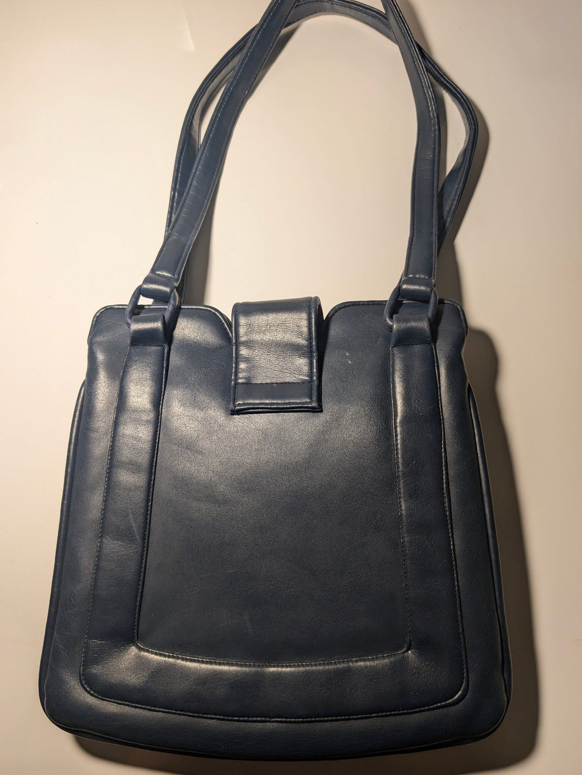 Lou Taylor Leather Navy Blue Shoulder Purse with Vanity Mirror