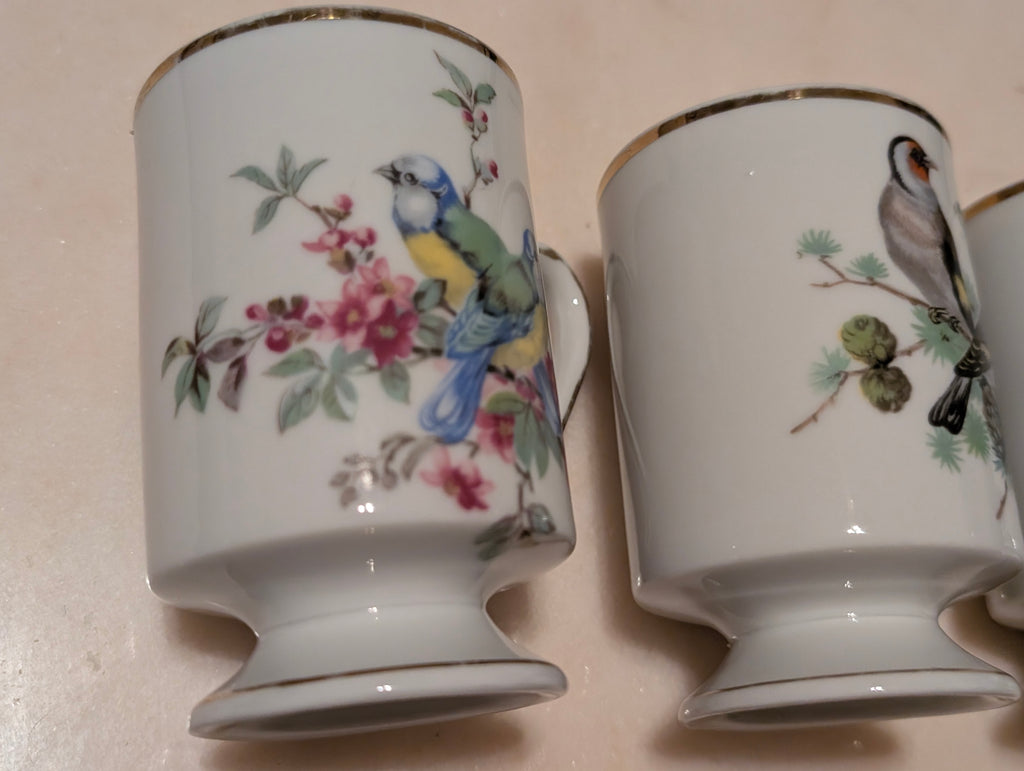 Royal Crown Japan Bird Pedestal Coffee Tea Mugs (3) Gold Trim Porcelain