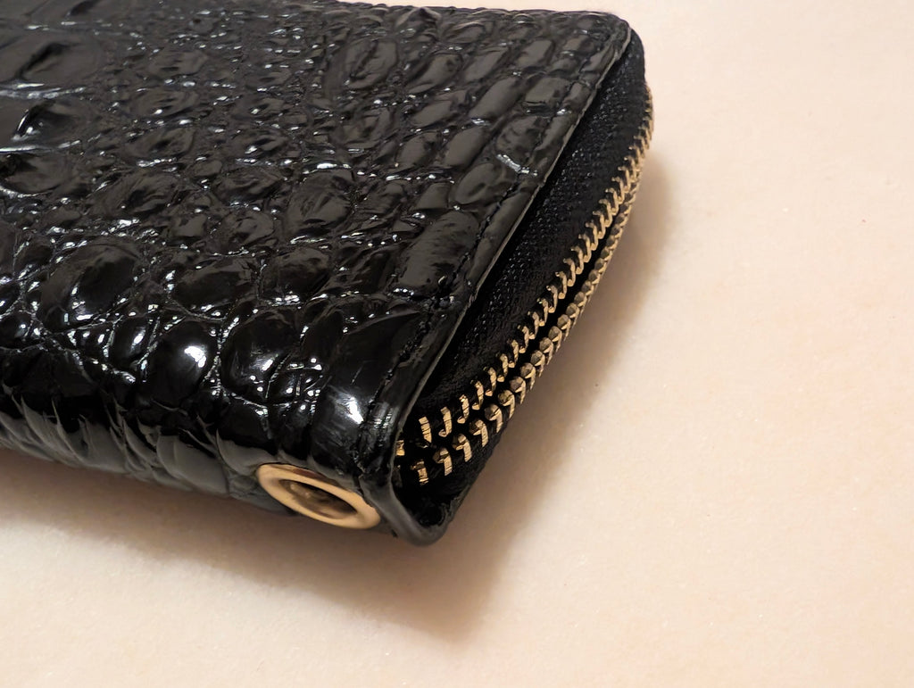 Brahmin Black Melbourne Croc Embossed Leather Zip Around Wallet Purse