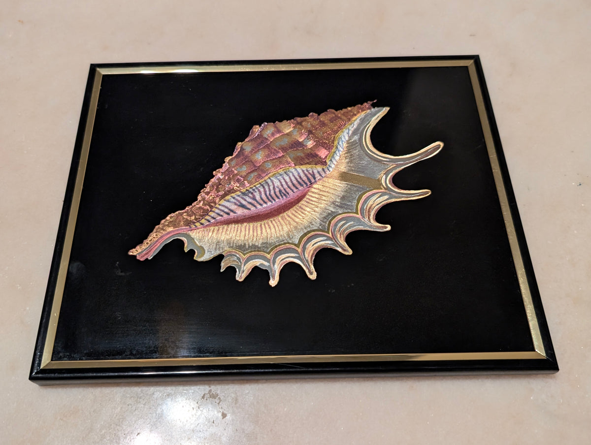 Vintage Kafka Industries #4409 3D Sea Shell Foil Wall Art Framed Coastal Decor Made in USA