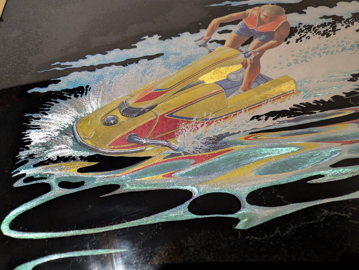 Vintage Kafka Industries #4159 Jet Ski 3D Foil Wall Art Framed Made in USA 1980s