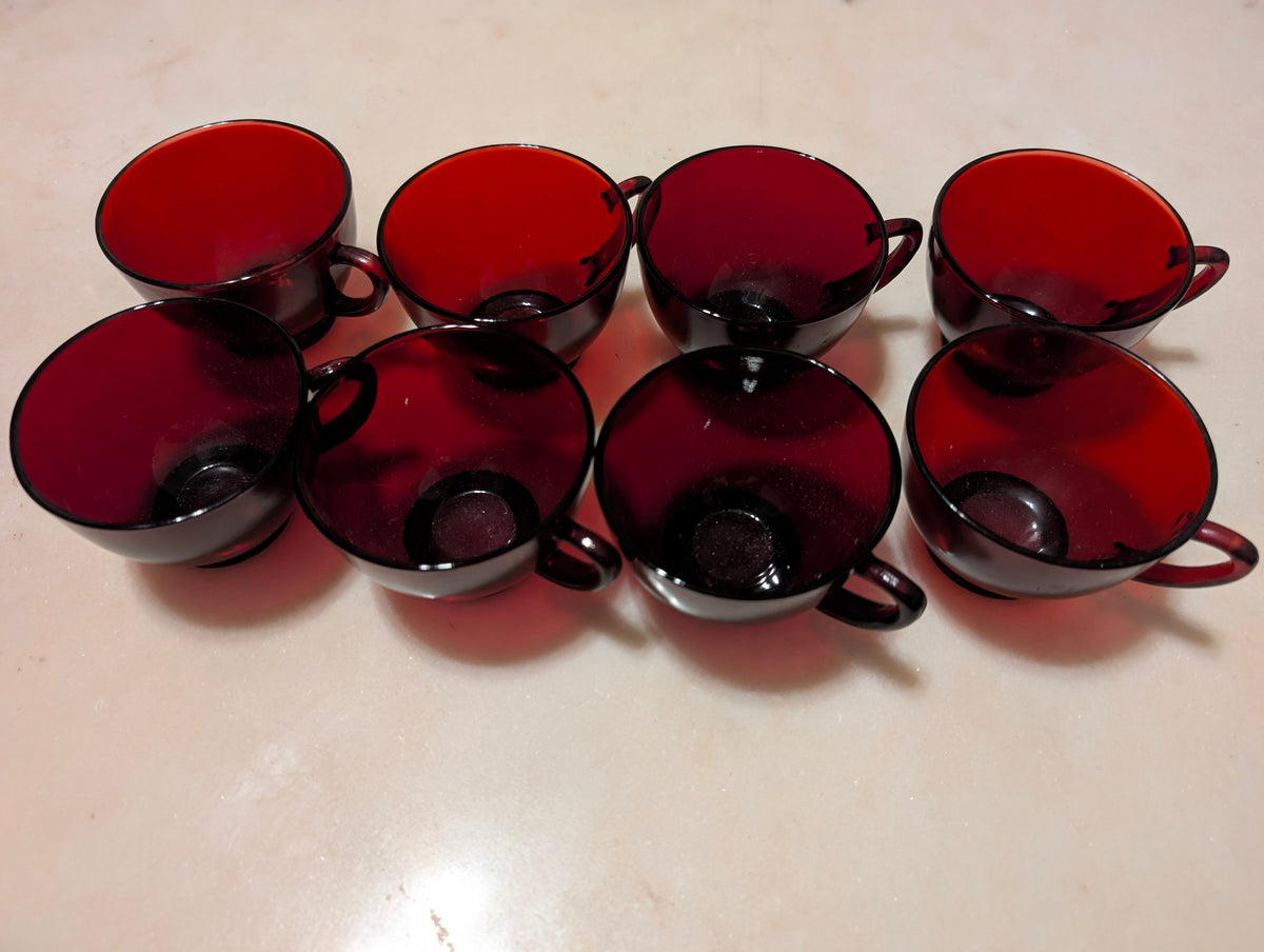 Vintage Anchor Hocking Ruby Red Glass Tea Cups – Set of 8 – Cranberry Glass Cups