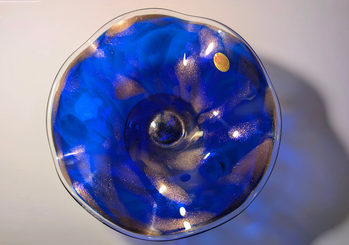 Murano Made in Italy Cobalt Blue Art Glass Pedestal Bowl Centerpiece