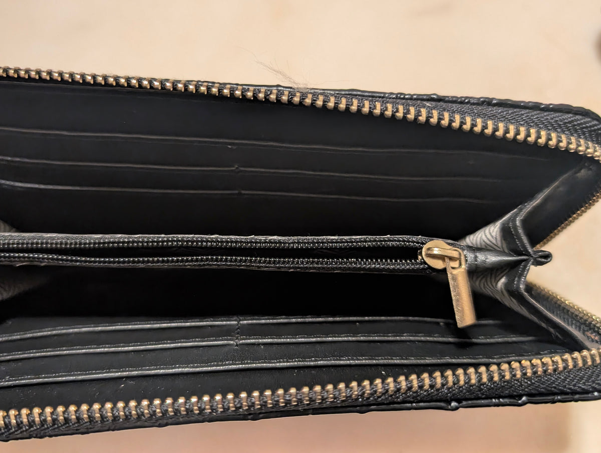 Brahmin Black Melbourne Croc Embossed Leather Zip Around Wallet Purse