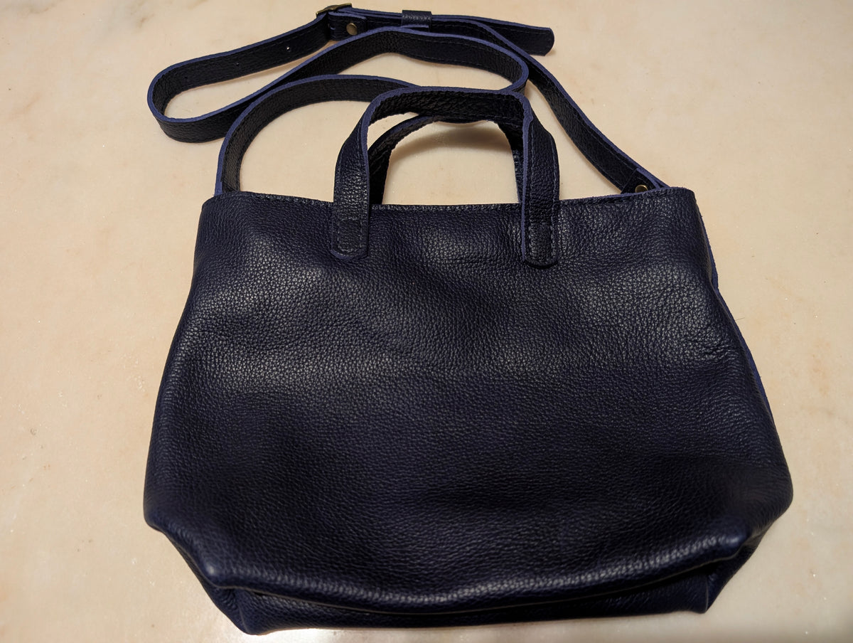 Portland Leather Goods Navy Leather Crossbody Tote Shoulder Bag Adjustable Strap