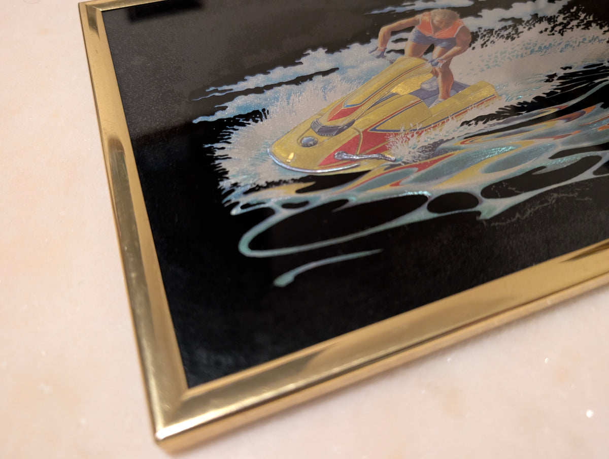 Vintage Kafka Industries #4159 Jet Ski 3D Foil Wall Art Framed Made in USA 1980s