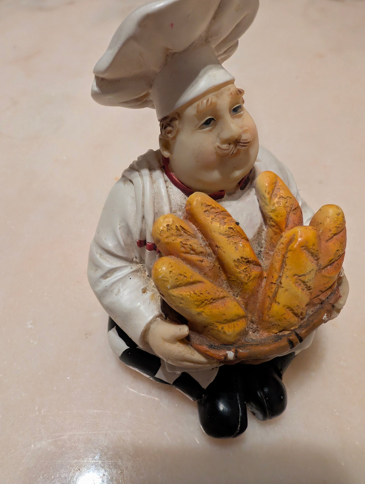 Vintage Chef Figurine Holding Bread Basket Resin Kitchen Decor French Baker