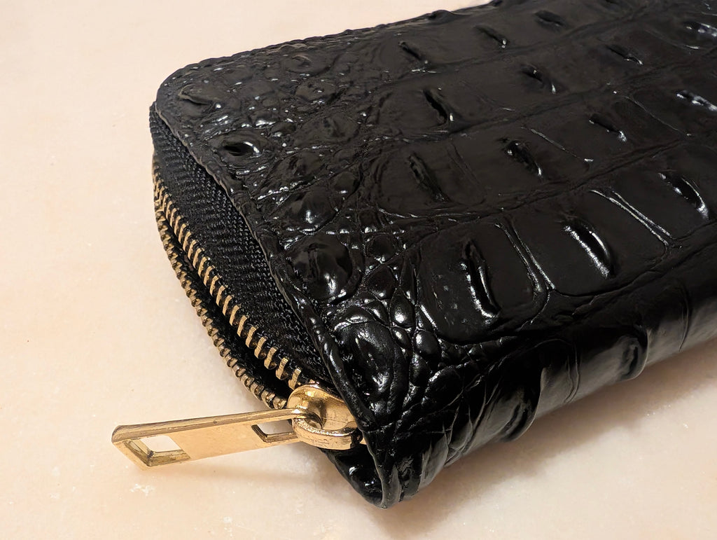 Brahmin Black Melbourne Croc Embossed Leather Zip Around Wallet Purse