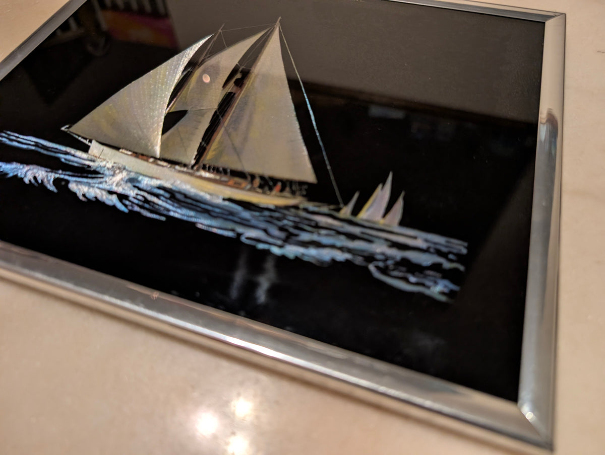 1985 Kafka Industries 4119 Sailing Yacht 3D Foil Screen Etching Framed