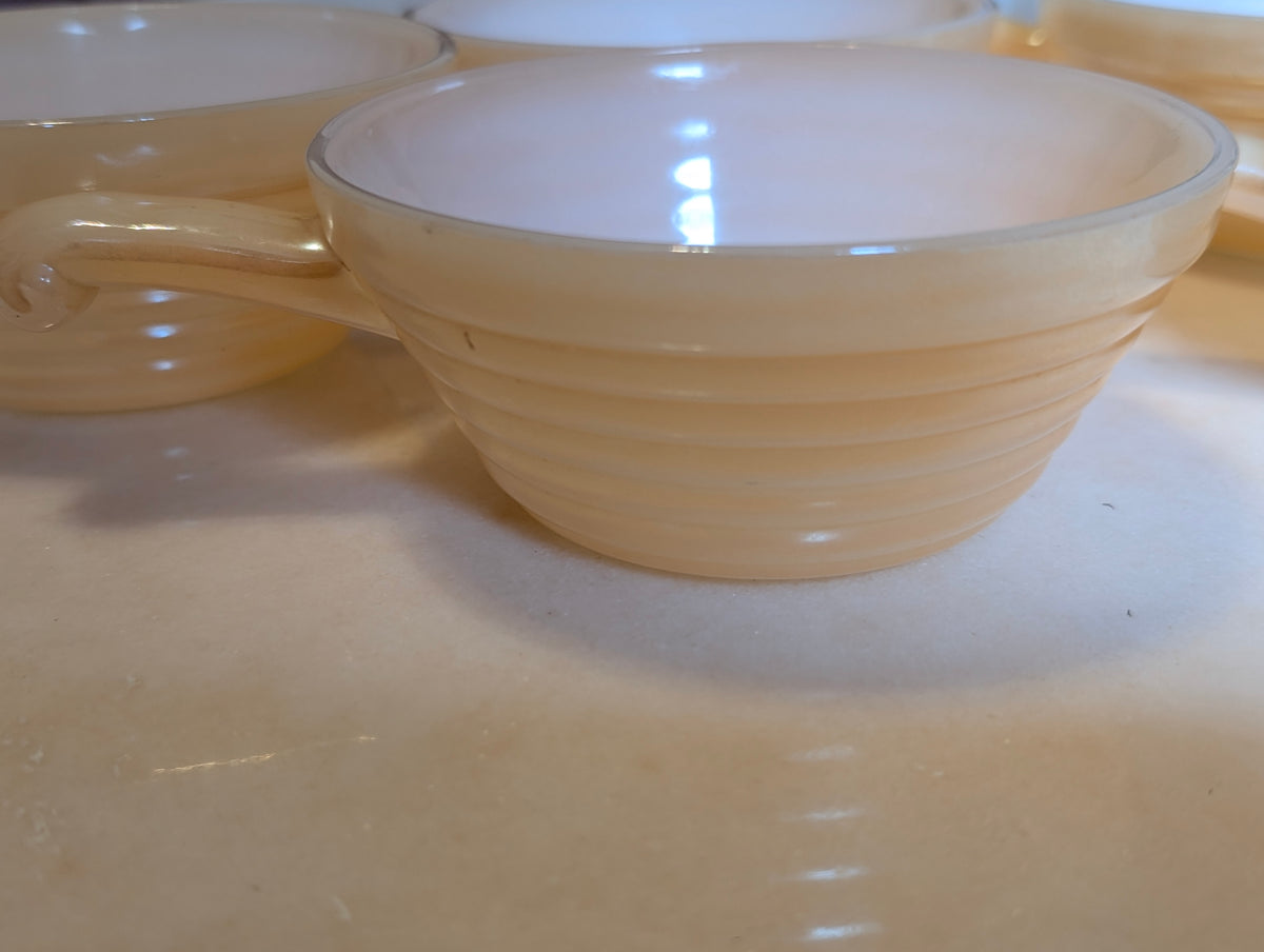 Vintage Fire-King Peach Lustre Milk Glass Tea Cups – Set of 5 – Oven Fire-King Made in USA