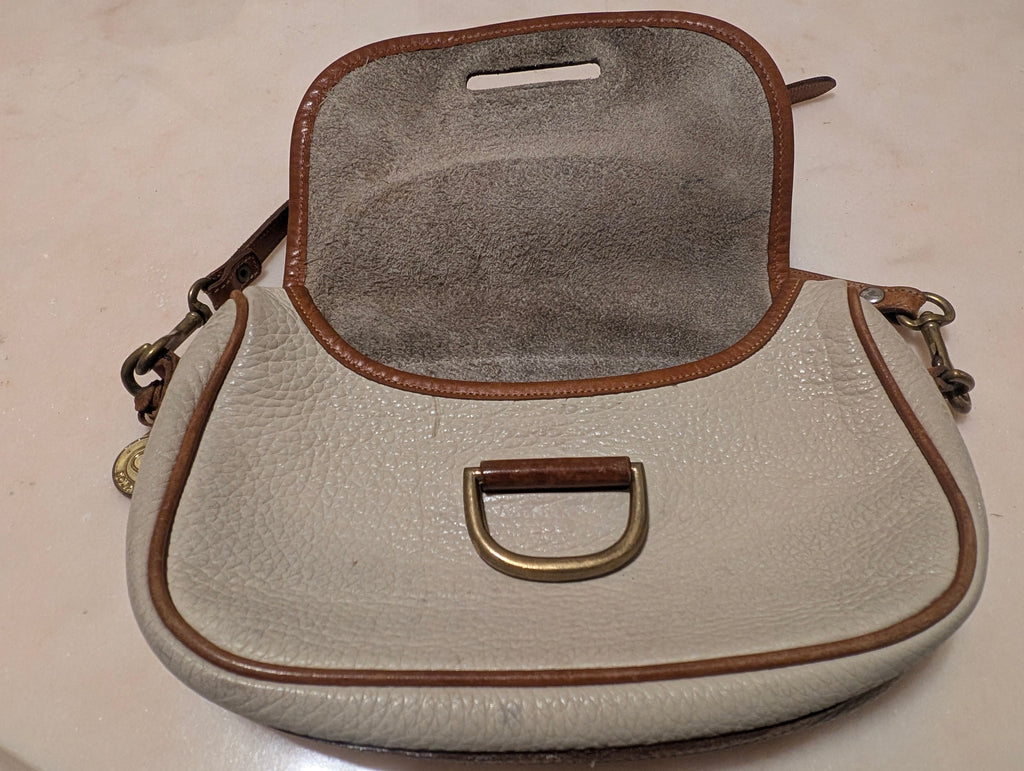 Vintage Dooney & Bourke AWL Ivory Tan Leather Crossbody Bag USA Pebble Grain