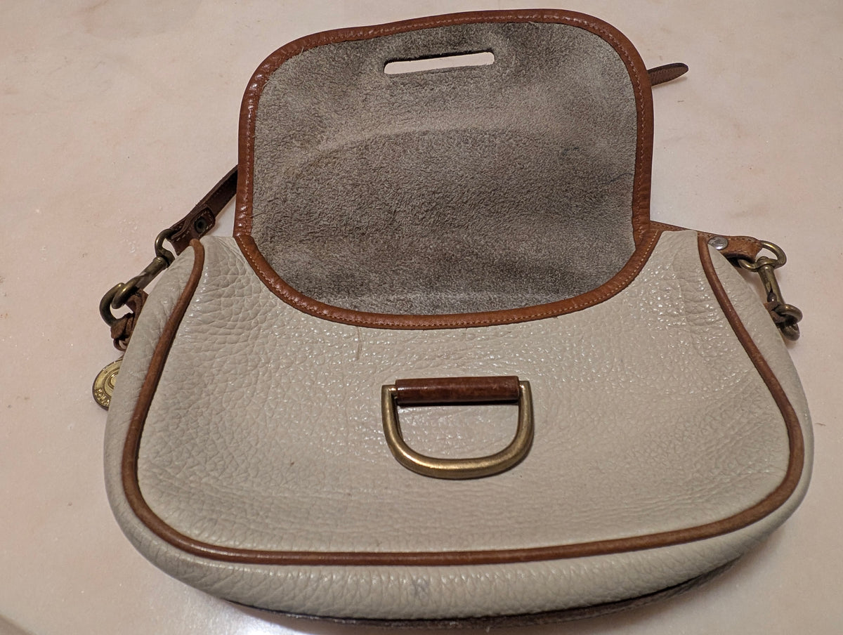 Vintage Dooney & Bourke AWL Ivory Tan Leather Crossbody Bag USA Pebble Grain