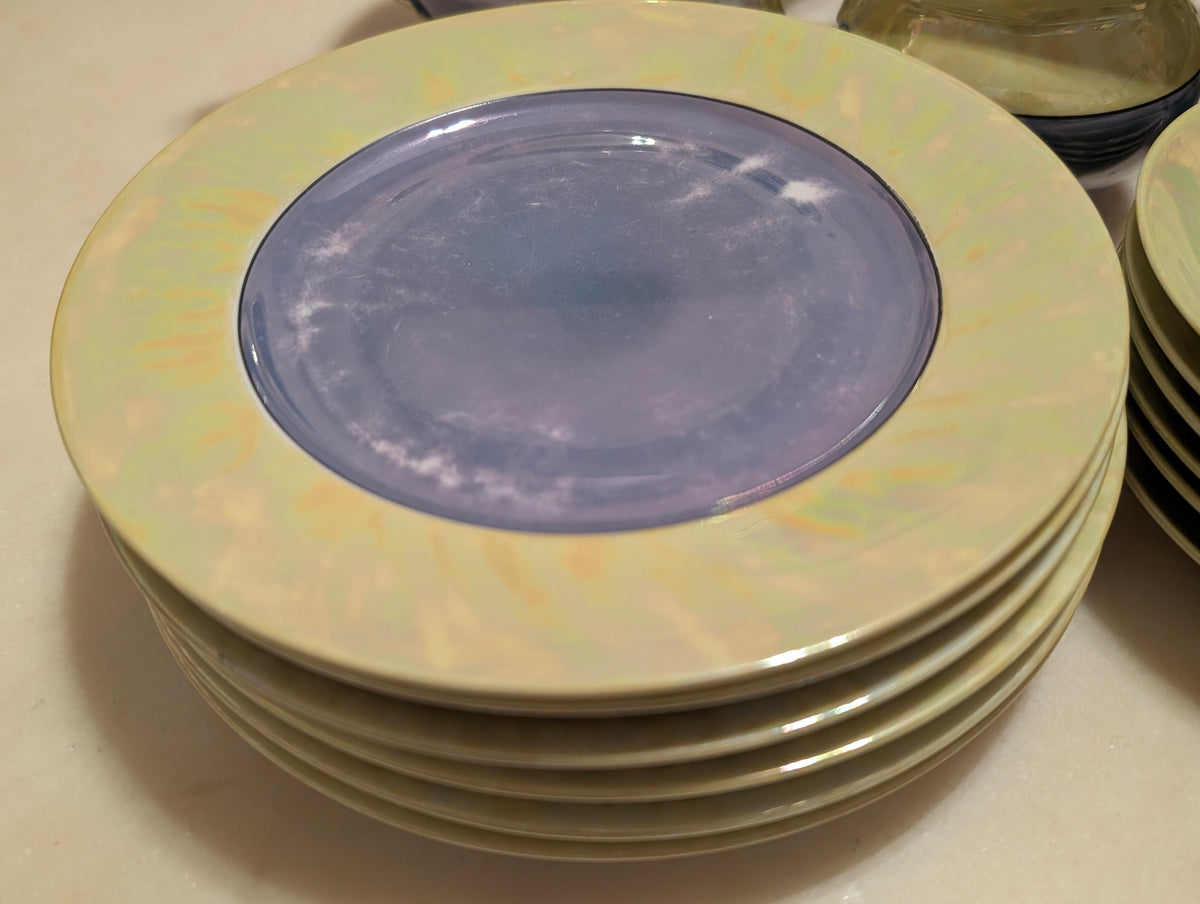 MZ Altrohlau CMR Czechoslovakia 20-Piece Lustreware Tea Set Blue Green Iridescen