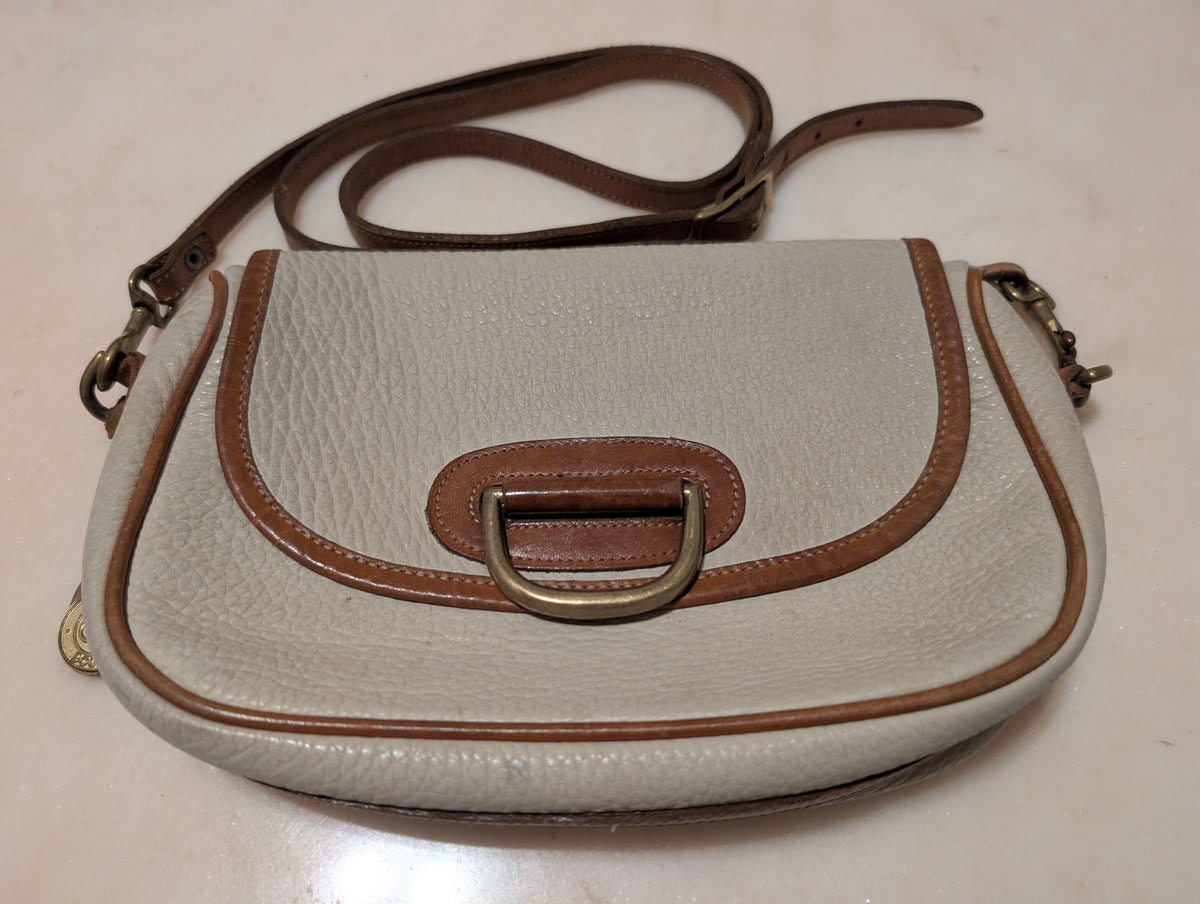 Vintage Dooney & Bourke AWL Ivory Tan Leather Crossbody Bag USA Pebble Grain