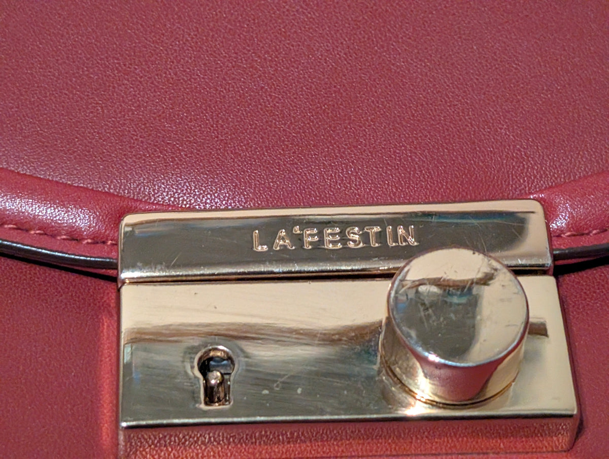 La'Festin Burgundy Structured Top Handle Satchel Crossbody Shoulder Bag