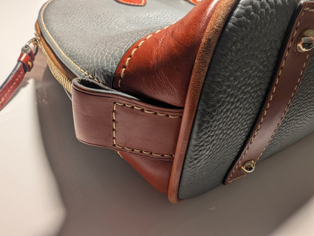 Dooney & Bourke Pebble Grain Dome Satchel Gray Brown Leather Crossbody Bag