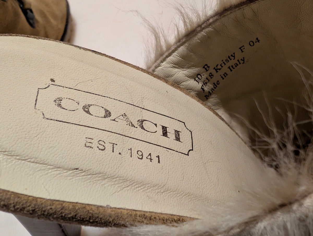 Coach Krisly Suede Leather Lace-Up Mule Heels Women's Size 10B Made in Italy