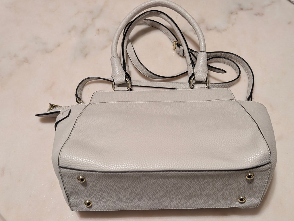Anne Klein Light Gray Pebbled Satchel Crossbody Handbag Purse Gold Hardware