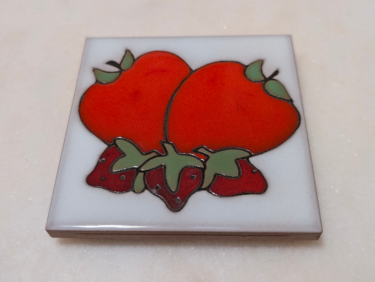 Vintage Italian Hand-Painted Strawberry Ceramic Trivet • Made in Italy • 1986
