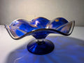 Murano Made in Italy Cobalt Blue Art Glass Pedestal Bowl Centerpiece