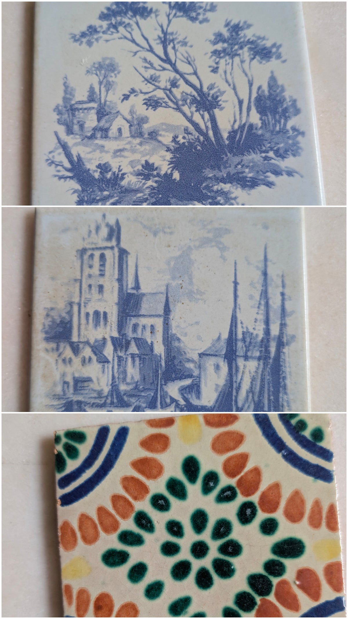 Vintage Decorative Ceramic Tile Lot – Delft Style & Hand-Painted Floral Tile (3)