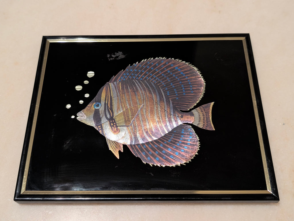 Vintage Kafka Industries #4416 Tropical Butterflyfish 3D Foil Wall Art Framed Made in USA