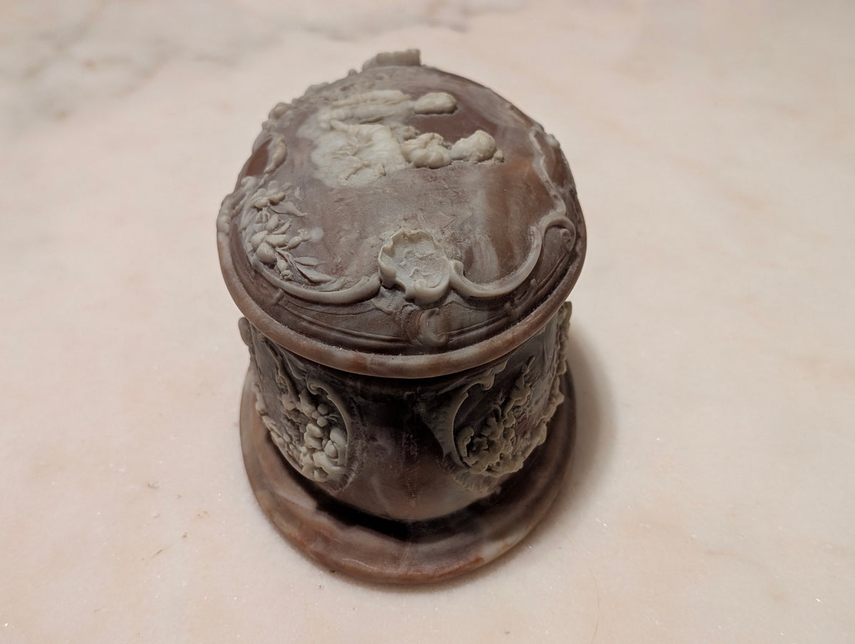 Vintage Genuine Incolay Stone Oval Jewelry Trinket Box Hinged Lid Handcrafted USA Cherubs