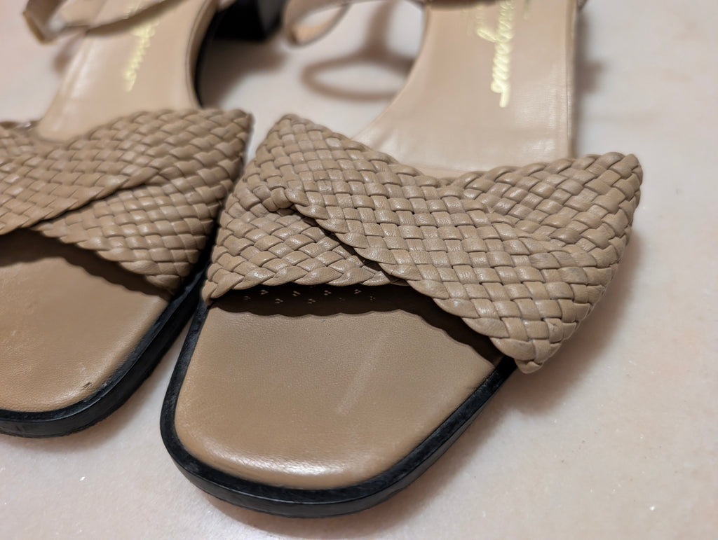 Salvatore Ferragamo Woven Leather Sandals Beige Italy Size 7B