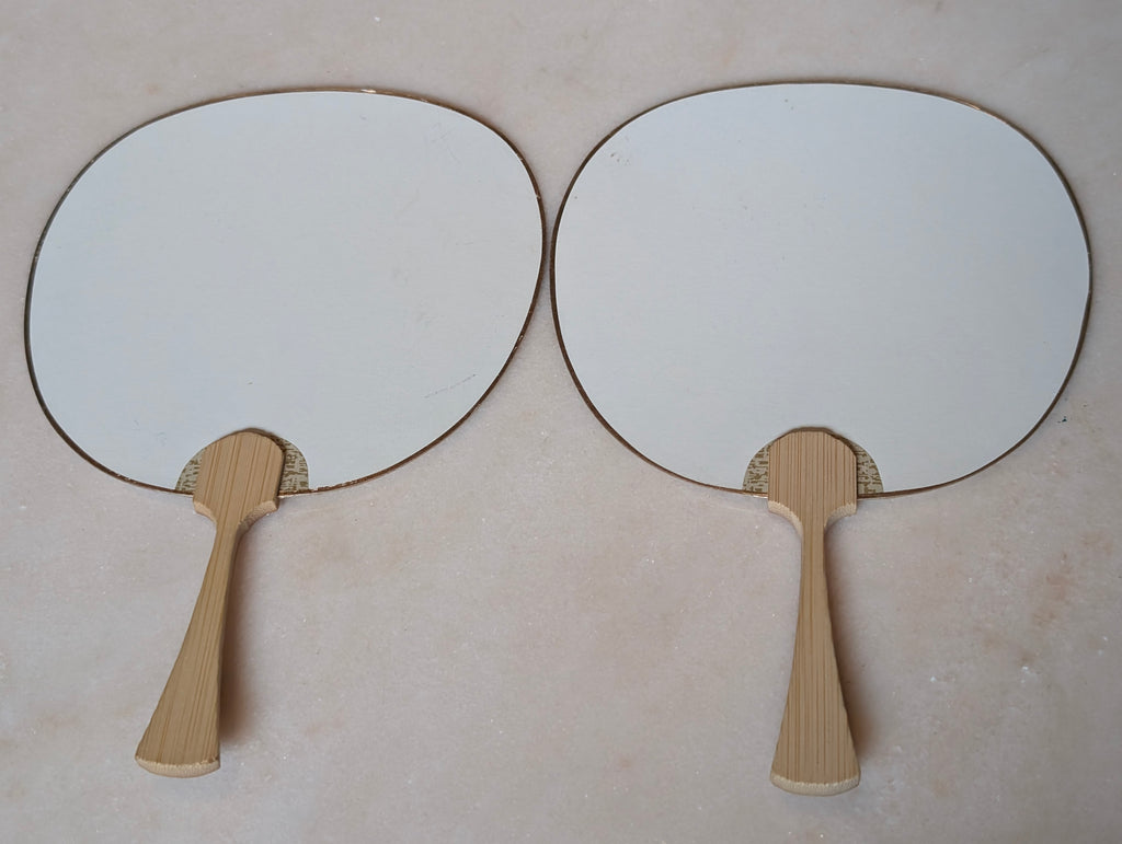 Vintage Japanese Uchiwa Bamboo Hand Fans Pair Geisha Bijin Utamaro Style