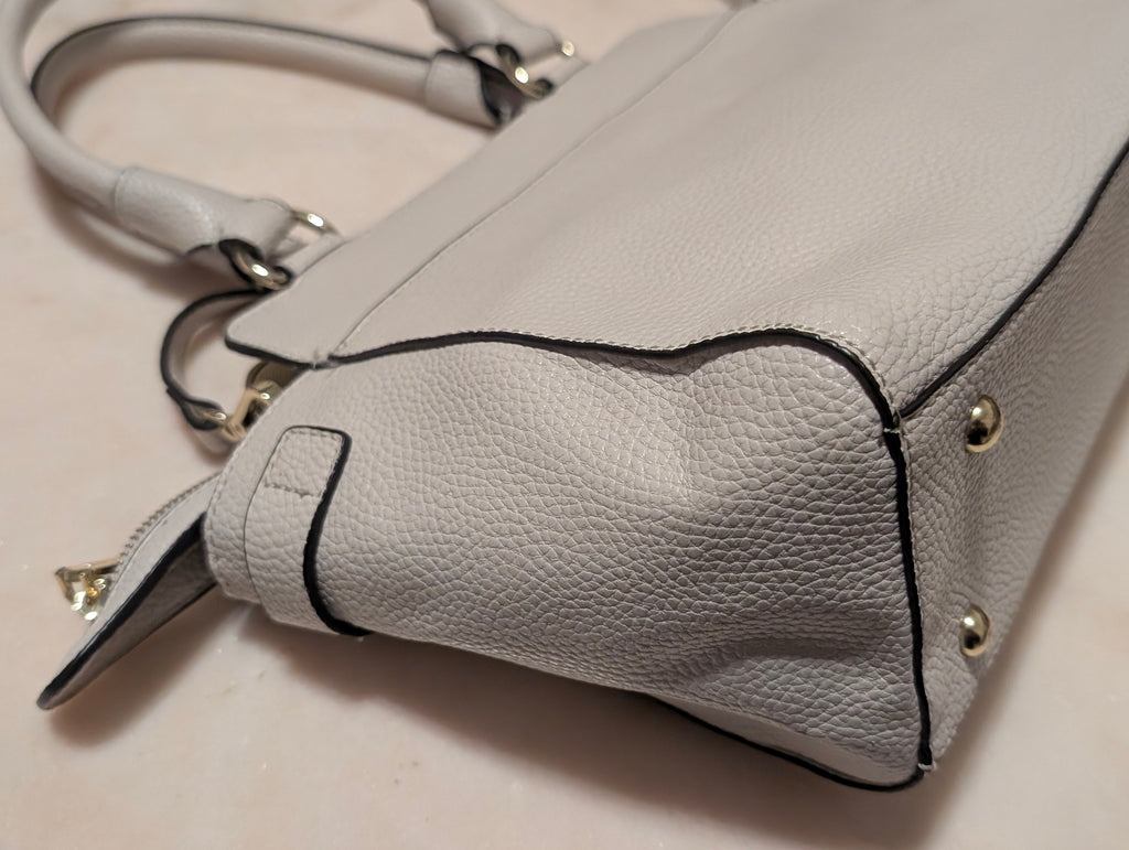 Anne Klein Light Gray Pebbled Satchel Crossbody Handbag Purse Gold Hardware