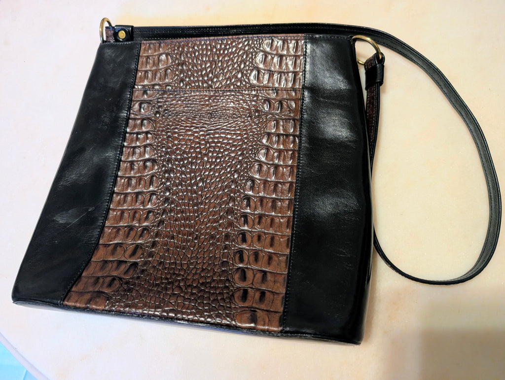 Vintage Brahmin Leather Croc Embossed Shoulder Bag