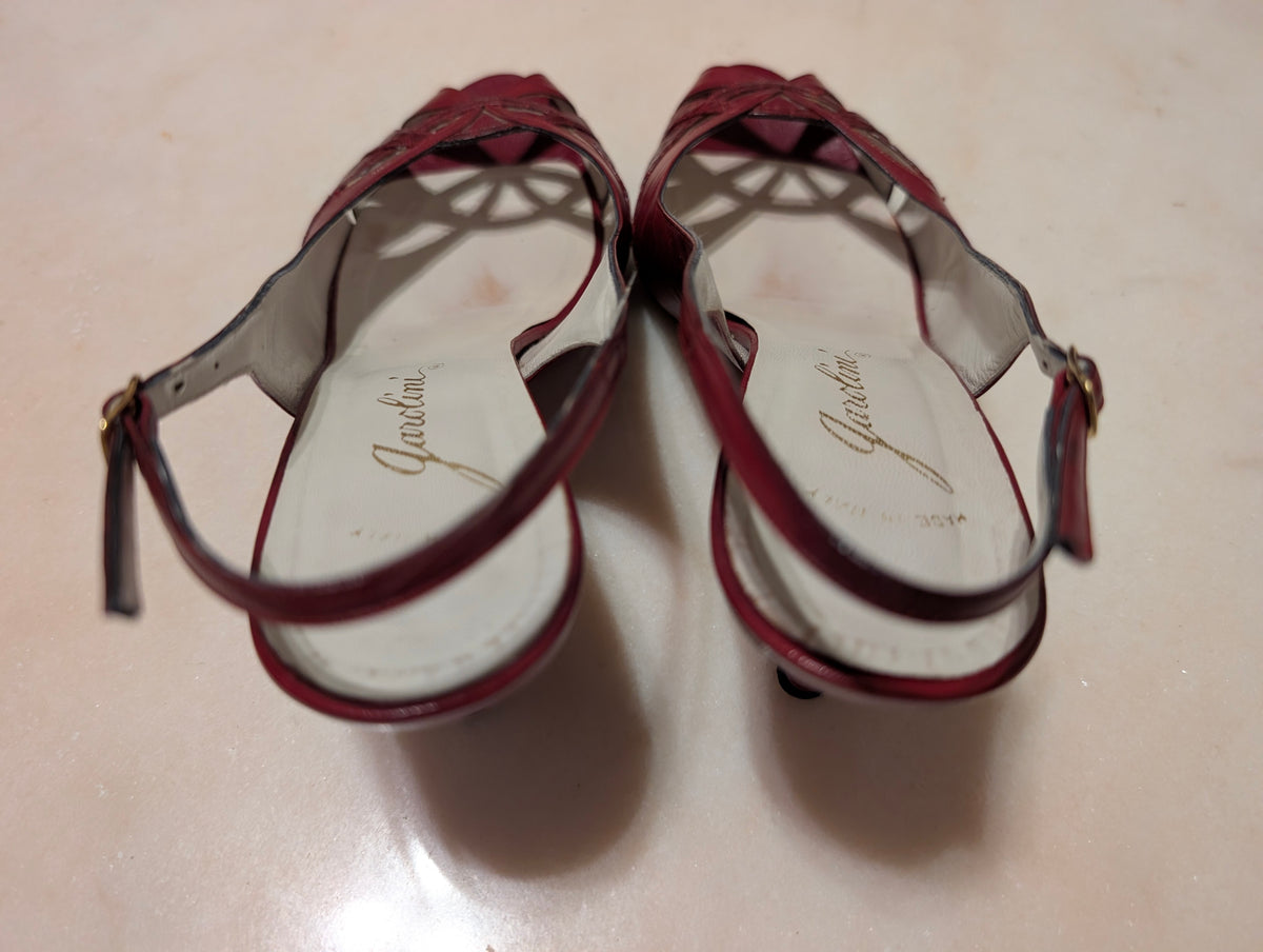Jancolini Made in Italy Red Leather Slingback Heels Size 8M Peep Toe