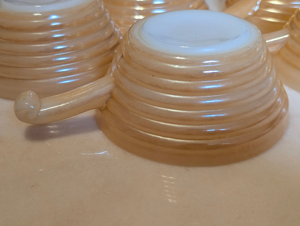 Vintage Fire-King Peach Lustre Milk Glass Tea Cups – Set of 5 – Oven Fire-King Made in USA