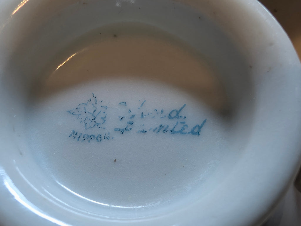 Antique Nippon Hand Printed Porcelain Teacup with Adderley Bone China Saucer – Mismatched Pair