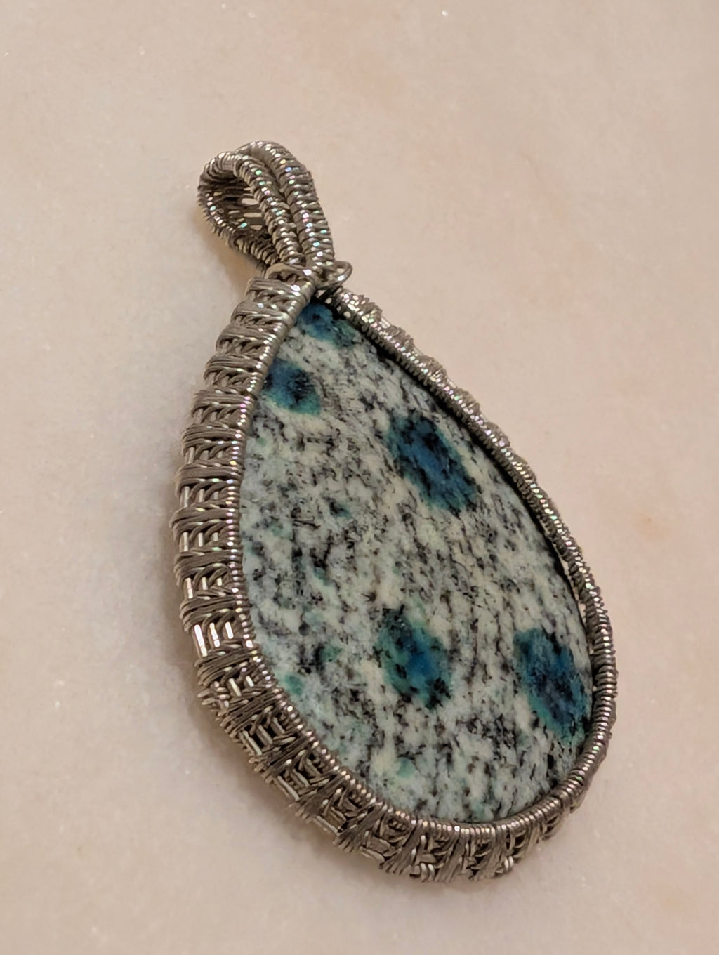 Handmade Wire Wrapped Natural Stone Teardrop Pendant