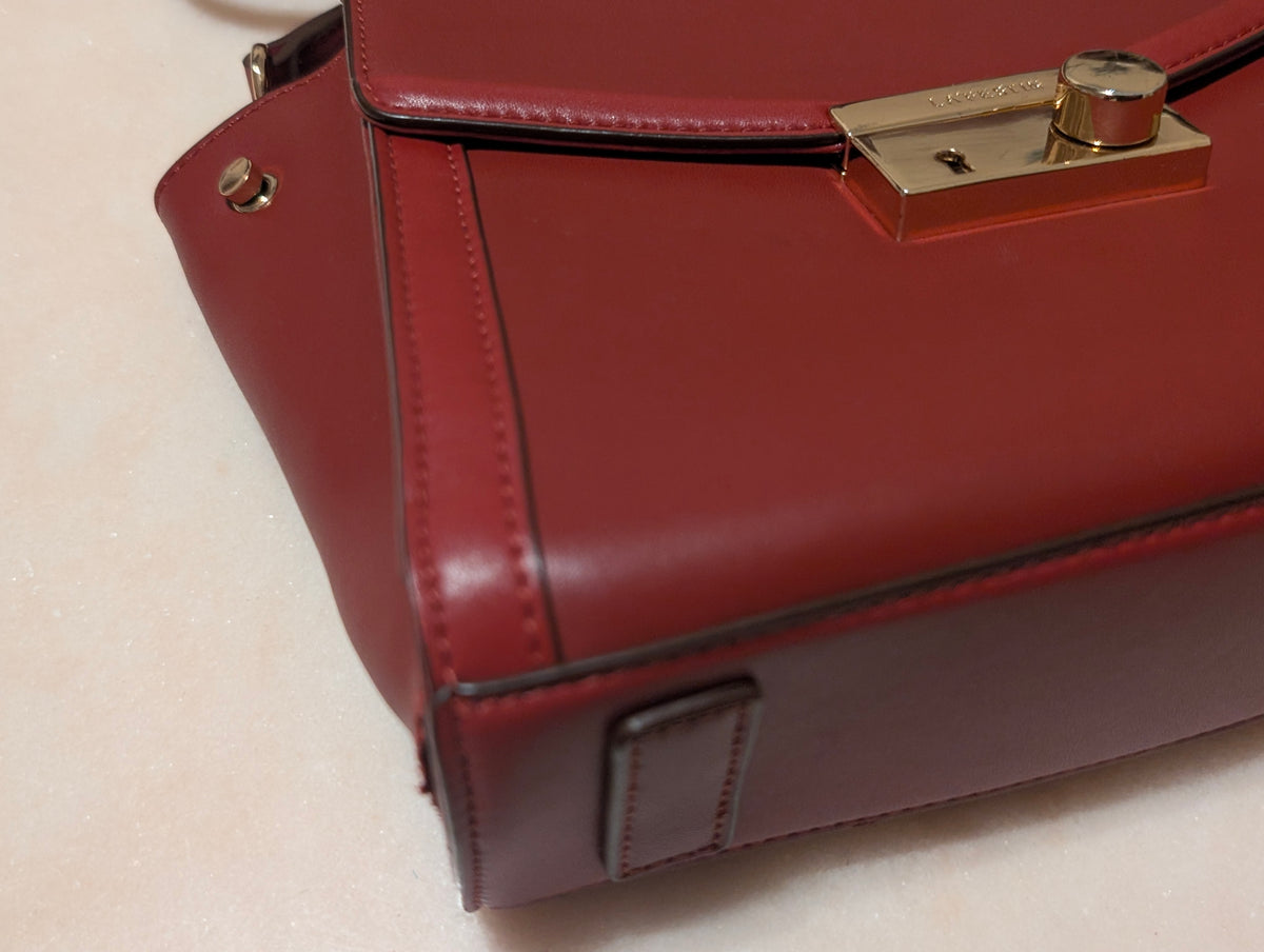 La'Festin Burgundy Structured Top Handle Satchel Crossbody Shoulder Bag