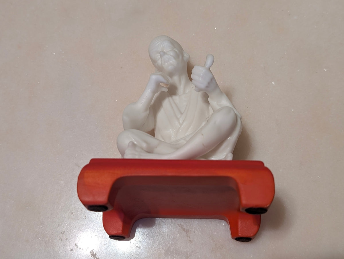 Chinese Bisque Porcelain Scholar Figurine on Red Display Stand – Blanc de Chine Style