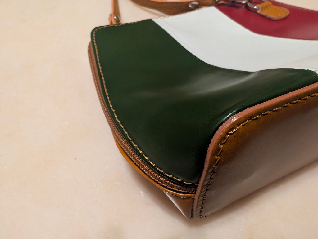 Made in Italy Vera Pelle Leather Italian Flag Crossbody Bag Tricolour