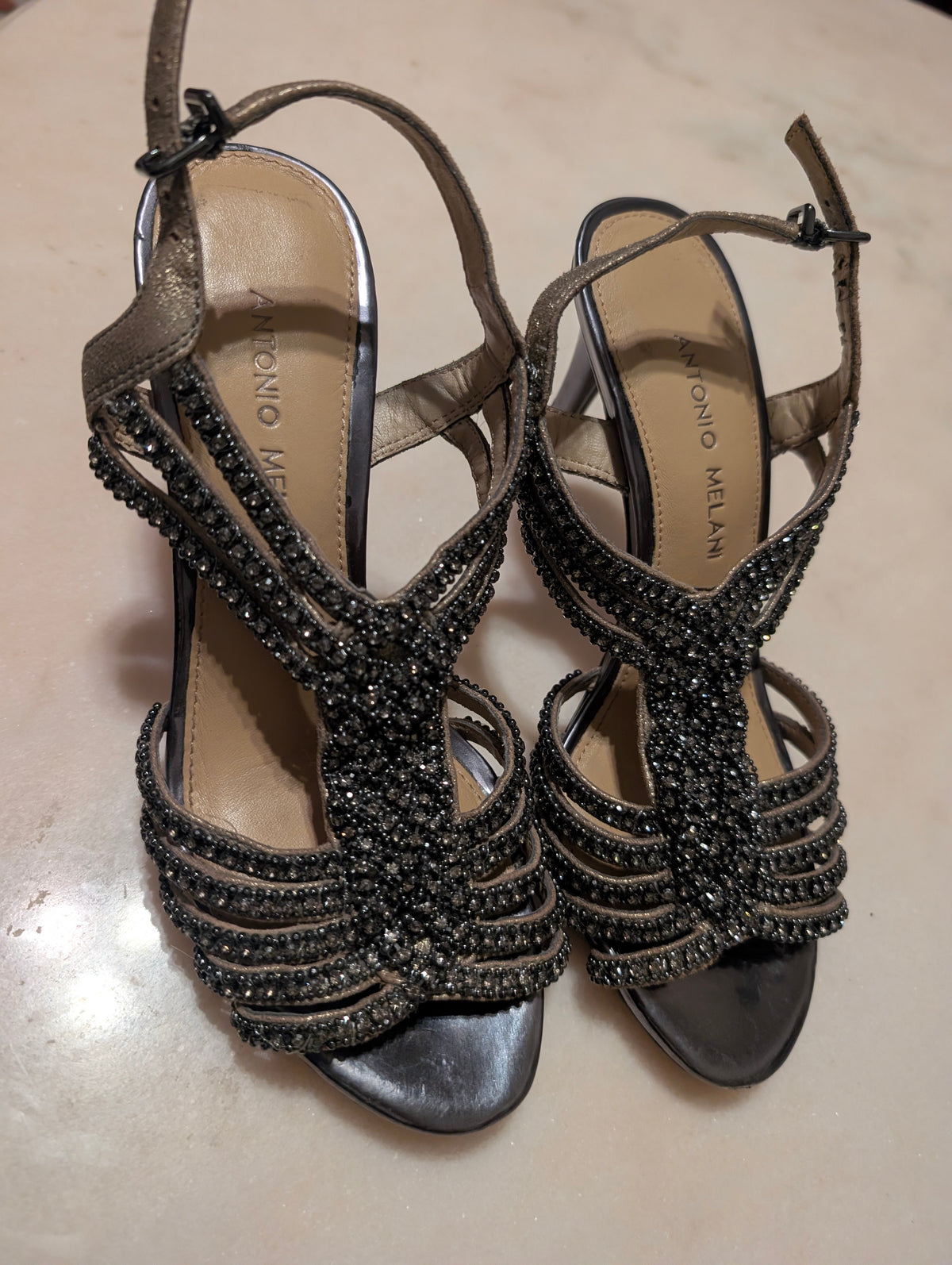 Antonio Melani, Beaded Evening Sandals (Size 6.5M ） Leather Sole