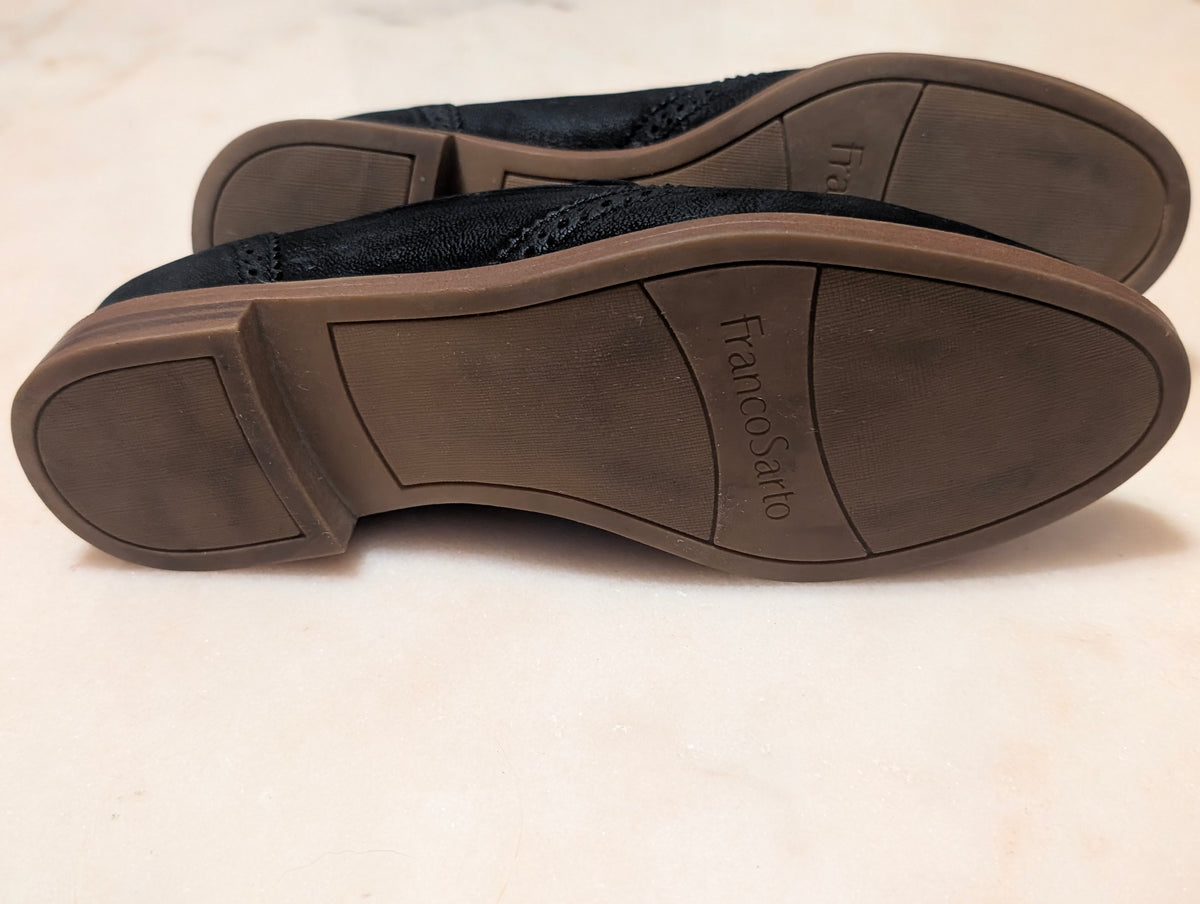Franco Sarto Black Leather Smoking Loafers Wingtip Flats (size 7M)
